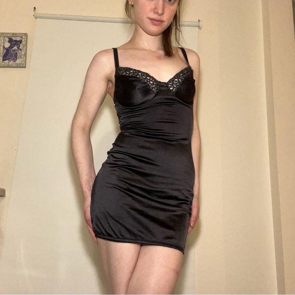 Olga Black Lace Trim Chemise